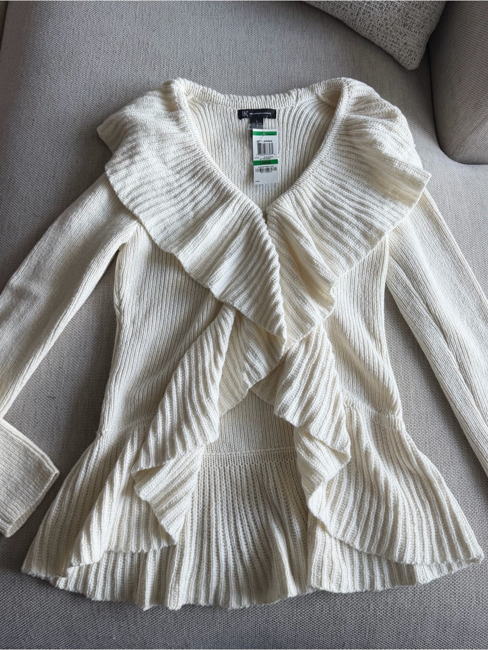 INC International Concepts Cream Ruffle Knit Cardigan